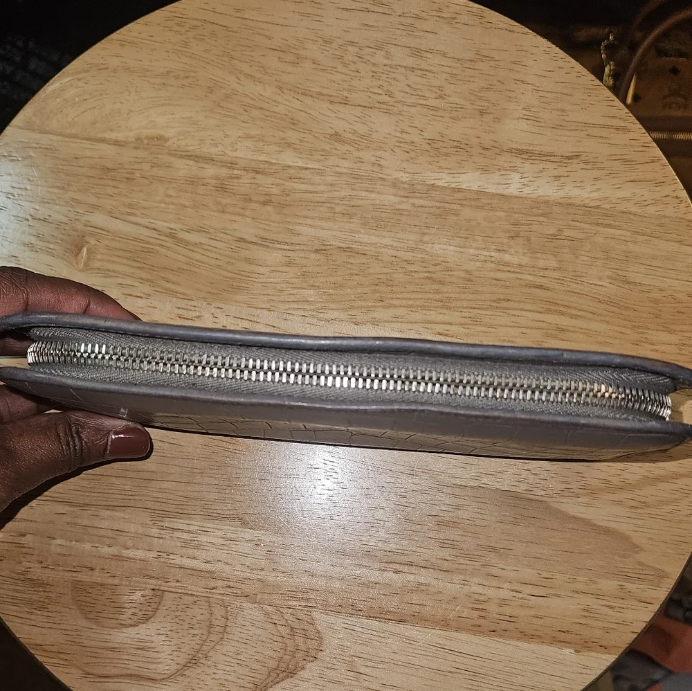 Saint Laurent Gray Croc-Embossed Zip Around Wallet - Picture 6 of 6